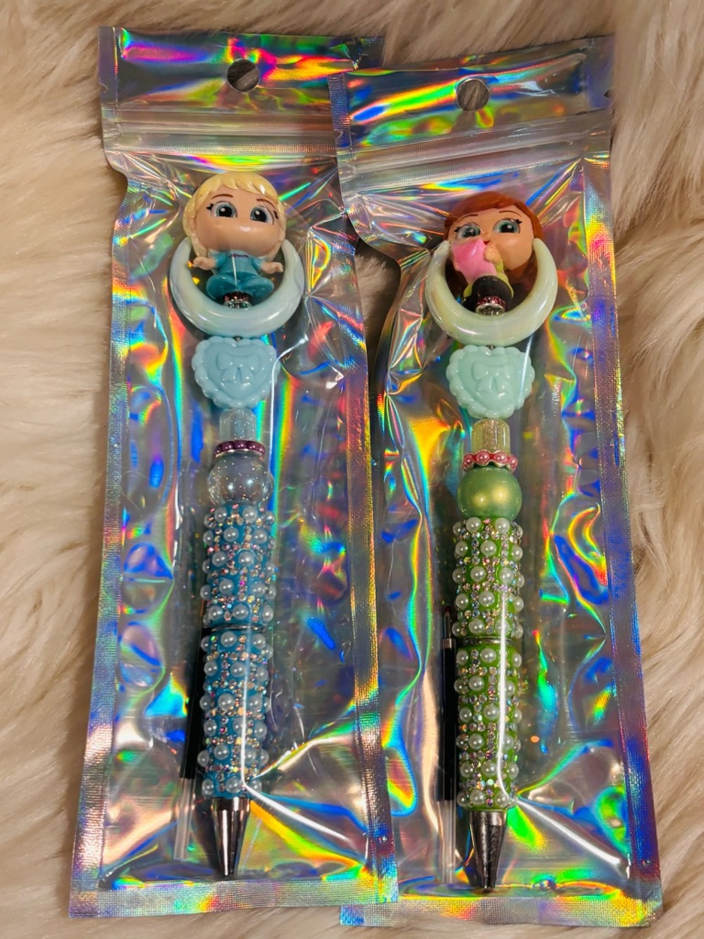 Disney Doorables Frozen Elsa and Anna Beaded Pen Set Handcrafted